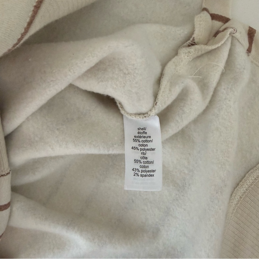 Maurices Sweatshirt Cream & Brown Stripe V-neck Hooded Oversized Medium Women’s - Picture 10 of 11